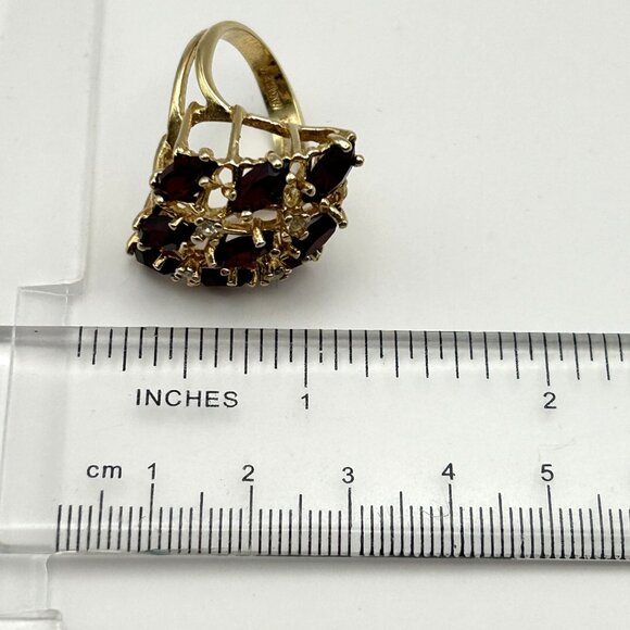 Vintage 18K HGE Red Marquise Cluster Cocktail Ring Size 6.5 - Picture 7 of 12